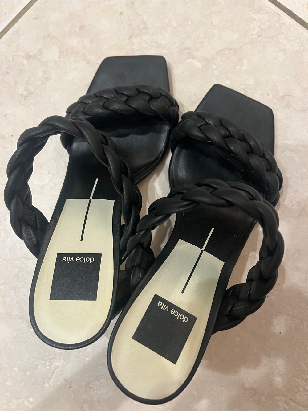Dolce Vita Black Braided Square-Toe Slide Mules